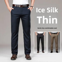 Men's Casual Trousers Business Formal Ice Silk Pants Summer Thin Straight-leg Loose-fit Pants For Middle-aged Men