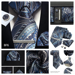 100% Silk Necktie Paisley Floral Mens Tie Top Quality Business Tie Pocket Square Tie Clip Cufflinks Set Classic For Men Gift Box