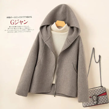 Autumn Winter 2025 New Solid Color Hooded Short Woolen Coat Women Fashion Double Cashmere Wool Jacket Female Slim Outerwear T863