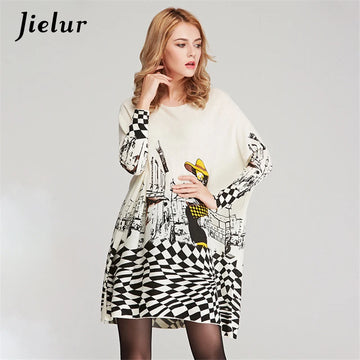 Autumn New Cartoon Print Sweater for Women Loose Batwing Sleeve Lady Long Sweaters Pullover Fashion Women's Clothing