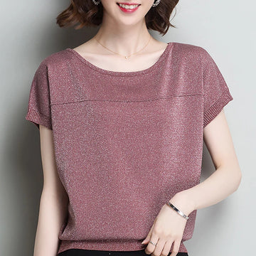 Summer Knitted Sweater Women Pullovers Blusas Mujer De Moda 2024Short Sleeve O-Neck Knit Women Sweater Women Tops Sweaters B336