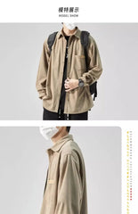 Fashionable and Comfortable Men's Loose Casual Shirt with Thick Long-Sleeve Corduroy, Versatile Top