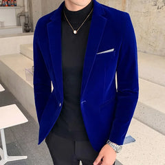 2024 Autumn Men Slim Blazer Formal Wear Dress Burgundy Velvet Blazers Male Fashion Casual Suits Jackets