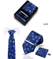 Tie For Men Tie Clips Set Silk Necktie Man Wedding Blouses Dress Cufflinks Gift Box Pocket Square Clip Business Skinny Gravetas