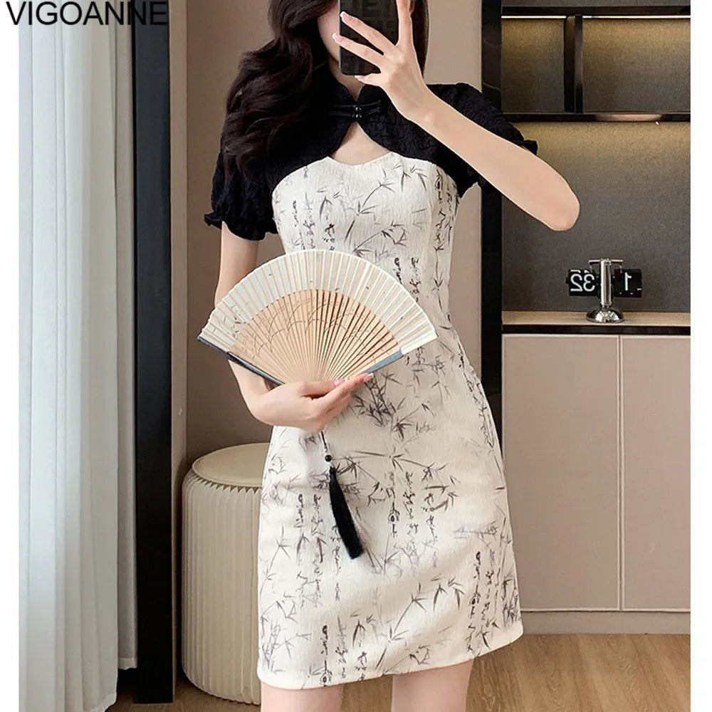 VigoAnne 2025 Woman Patchwork Bodycon Dress Female Korean Hollow Short Sleeve Dresses Summer Sexy Lady Party Tight Long Dress