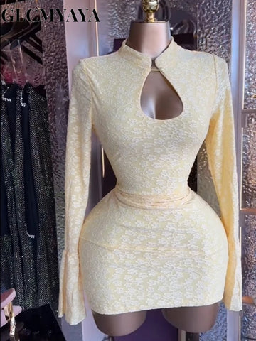 GLCMYAYA Women Stand Collar Elastic Bodycon Midi Mini Dress Satin 2026 Fall Winter Cocktail Even Birthday Party Trendy Dresses