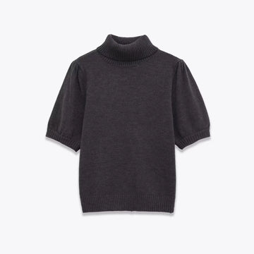 European and American 2025 early autumn women's high-neck flat three-quarter sleeve loose casual style knitted pullover sweater