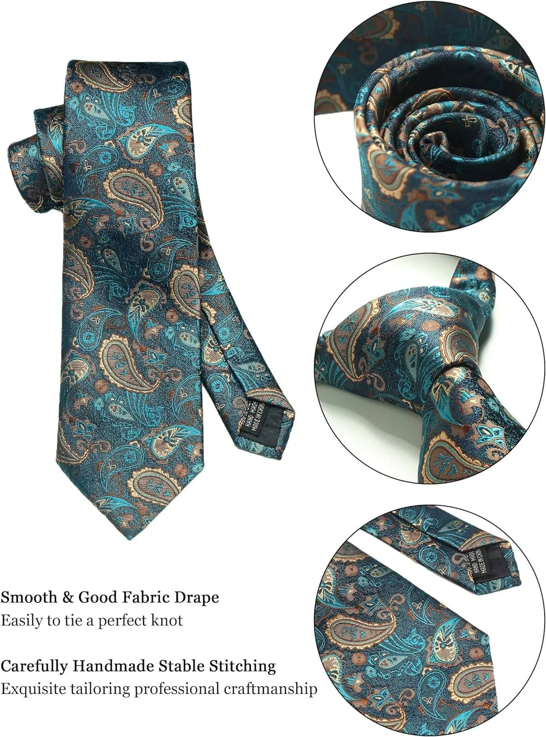 100% Silk Necktie Paisley Floral Mens Tie Top Quality Business Tie Pocket Square Tie Clip Cufflinks Set Classic For Men Gift Box