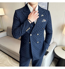 (Jacket+Pants) 2 Pieces Blue Apricot Business Party Men Suits Double Breasted Formal Style Custom Made Wedding Groom Tuxedos