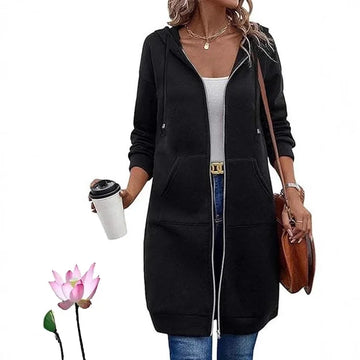 2025 New Fashion Women's Solid Color Zipper Long Sleeve Hooded Casual Trendy Loose Pocket Thicken Coats Female Clothes Jackets