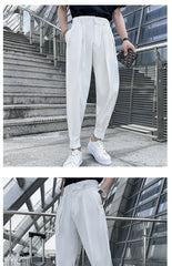 2023 Summer Elastic Waist Drape Suit Pants Men Business Office Casual Pants Male Fashion Loose Social Party Formal Trousers