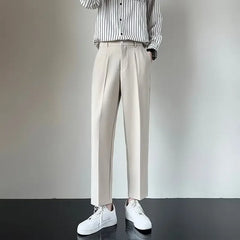 2024 Summer New Men's Straight-leg Casual Suit Pants Lightweight Korean Style Trousers Fashionable Cropped Pants