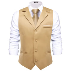 Hi-Tie Solid Champagne V-neck Men Vest With Tie Jacquard Tuxedo Dress Waistcoat Adjustable Jacket Casual Business Party Fashion