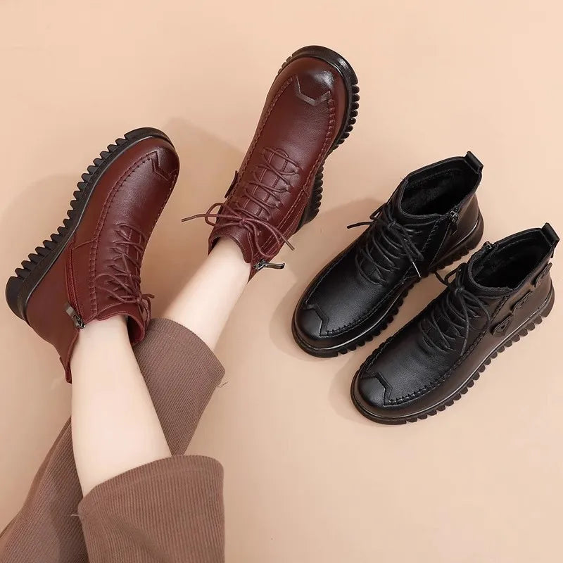 High Quality Black ankle boots for women leather booties zip deco woman winter 2023 waterproof rain snow boots ladies fur shoes