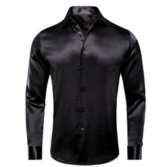 Hi-Tie Business Men's Shirts Silk Paisley Black Green Purple Red White Turndown Collar Shirt Casual Formal for Male Wedding Gift