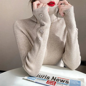 Knitted Sweater Women Pullovers New Long Sleeve Turtleneck Black Knit Sweater Pullover Women Tops Sweaters Sueters De Mujer Q804