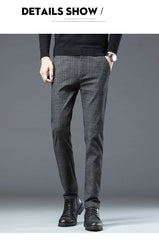 Spring Autumn Korea Business Men Pants Cotton Comfortable Elastic Plaid Casual Fashion Trousers Male Suit Pant