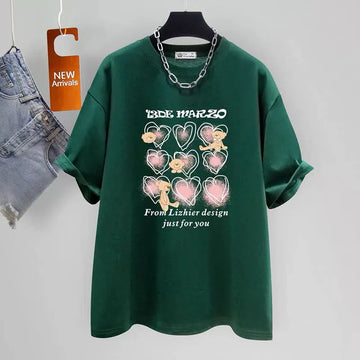 Women's Clothing Chic Love Print Sweet T-shirt Summer Casual Loose Oversized Short Sleeve Top Tee Lady Pure Cotton Y2k Pullovers