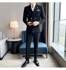 (Jacket+Pants) 2 Pieces Blue Apricot Business Party Men Suits Double Breasted Formal Style Custom Made Wedding Groom Tuxedos