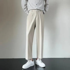 2024 Summer New Men's Straight-leg Casual Suit Pants Lightweight Korean Style Trousers Fashionable Cropped Pants