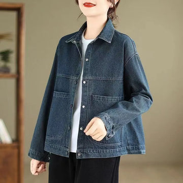 Vintage Single Breasted Denim Jacket Women Autumn Winter 2025 New Loose Fashion Casual Short Jeans Coat Female Outerwear T1347
