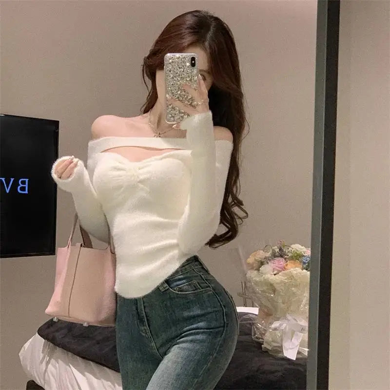 2026 Spring Elegant Pullover Women Casual Solid Korean Style Long Sleeve Knitted Sweater Sweet Soft Sweater Female Y2K Crop Tops