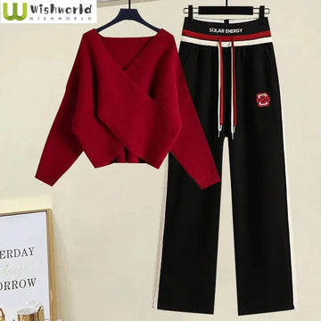 Spring and Autumn Suit Women 2023 New Fashionable Age Reducing Slim Knitted Sweater Casual Pants Two Piece Set