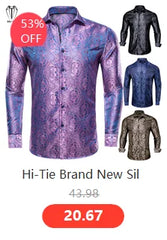 Hi-Tie Business Men's Shirts Silk Paisley Black Green Purple Red White Turndown Collar Shirt Casual Formal for Male Wedding Gift