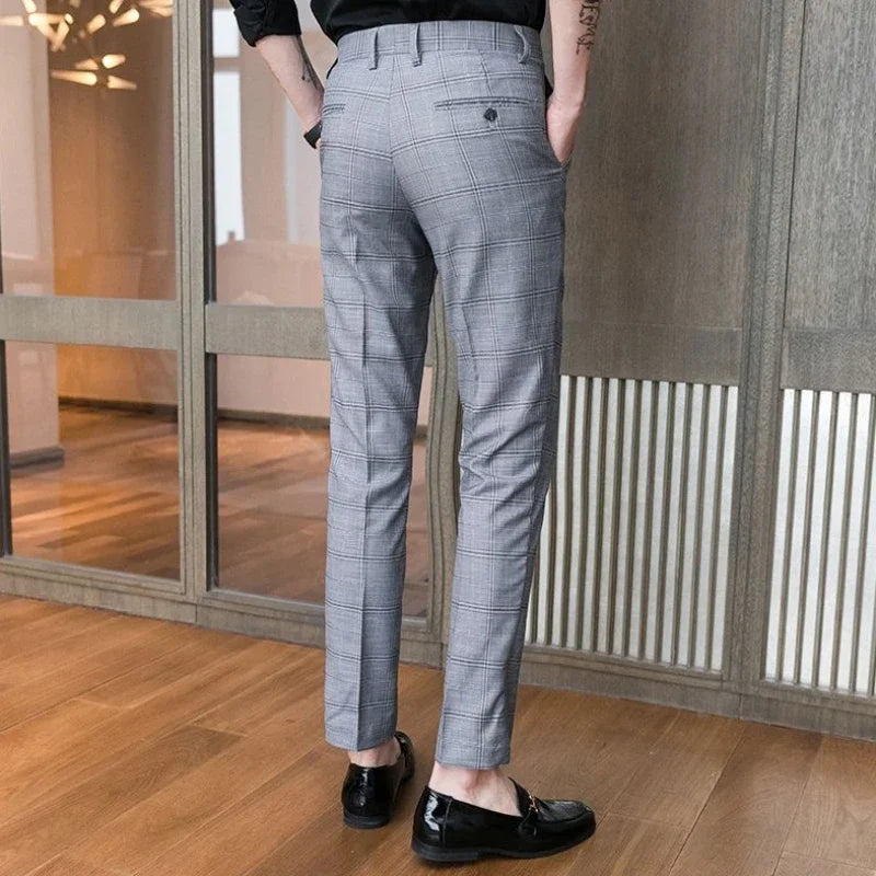 Slim Fit Social Man Suits Pants Tailoring Business Tressed Elastic Stretch Trousers for Men Dress Chinese Homme Summer 2024 Up