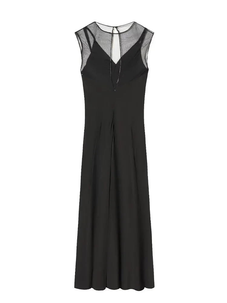HH 2026 Woman Summer Black O-Neck Elegant Midi Dress Female Fashion Sleeveless Zipper Pleated Slim Sexy Party Evening Dress