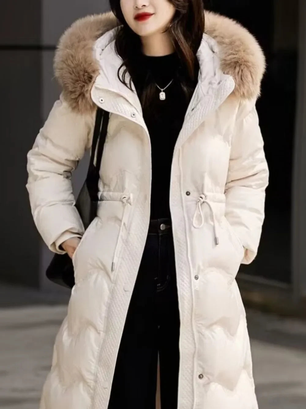 Detachable Fox Fur Collar Premium Winter Women's Down Coat Waist-collar 2024 New Long Hooded Loose Women's Coat