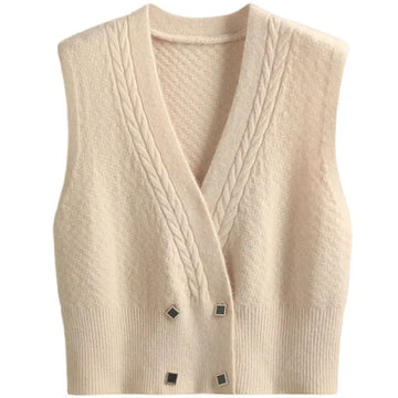 Spring Autumn New Fashion Screw Thread Button Solid Color Women V-Neck Sweater Knitted Cardigan Vest Casual Female Tops T1119