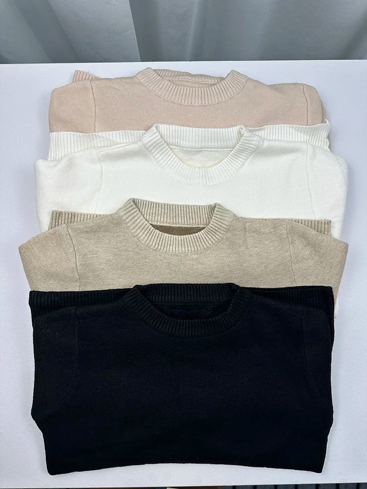O-neck Knitted Tops Women's Plus Velvet Thicken Sweaters Winter Slim Warm Long Sleeve Casual Plush Fleece Lined Soft Pullover