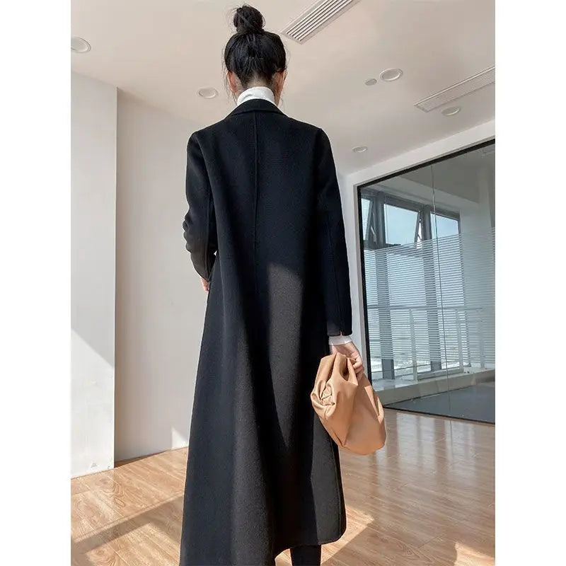 New Women's Clothing with Cotton Medium Long Woolen Coat Fat MM Over Knee Thick Fashionable Loose and Slimming Woolen Coat