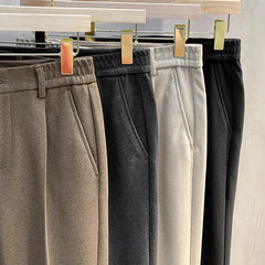 Autumn Winter Suit Pants Men Thick Business Elastic Waist Classic Grey Brown Woolen Straight Korean Formal Trousers Male 27-38