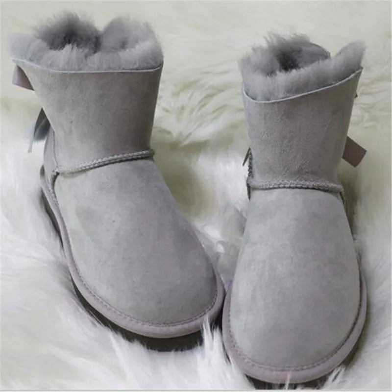 Real Fur 2025 Shoes Women Snow Boots Real Wool Winter Warm Boots Genuine Sheepskin Leather Natural Fur Non-Slip Women Boots