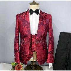 Men's High-End Embroidered Suit Set, Suit Jacket, Vest, Pants, Fit for Party, Banquet, Wedding, exclusive Clothing