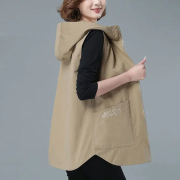 Fashion Casual Hooded Mid-Length Vest Women Clothes Spring Autumn New Sleeveless Jacket Female Mom Zipper Loose Waistcoat T1270