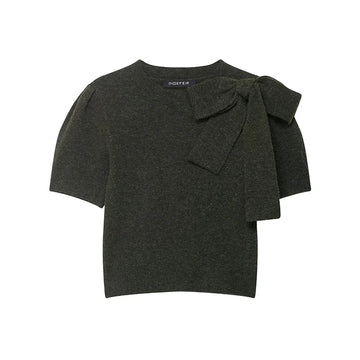 Autumn O-Neck Short Sleeve Bow Decoration Knitted Tops Women Pullover Elegant  Sweater Female Casual Wear 2025 New