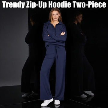 Autumn Winter Sports Set Zip Long Sleeve Hoodie Wide Leg Pants Women Fashion Casual 2 Piece Outfit