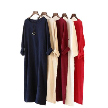 Chinese robe vintage femme 50s rockabilly Vestido Feminino plus size Autumn Winter dress loose long sleeve cotton linen dress