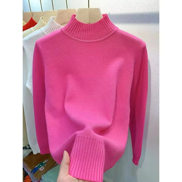 Autumn Winter Female Thickened Sweater Women Half High Collar Pullover Knitwear Korean Ladies Long Sleeves Jumper Knitted