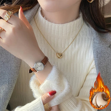 Turtleneck Winter Sweater Women Elegant Thicken Velvet Lined Warm Sueter Fleece Knitted Pullover Slim Top Jersey Knitwear Jumper