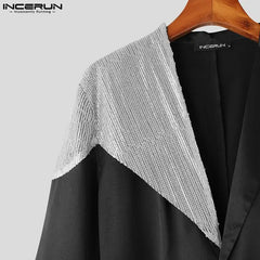 INCERUN Tops 2023 American Style Handsome Men Fashion Flash Splicing Swallowtail Blazer Casual Party Male Long Sleeve Suit S-5XL