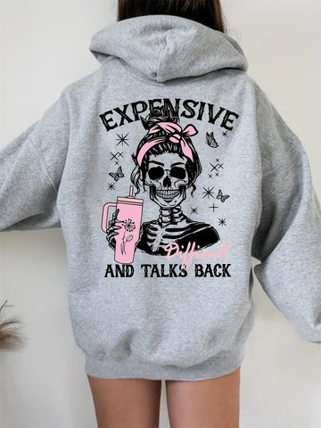 Women's casual hoodie sweatshirt leopard fashion glasses printed round neck long sleeved, autumn and winter warm regular version