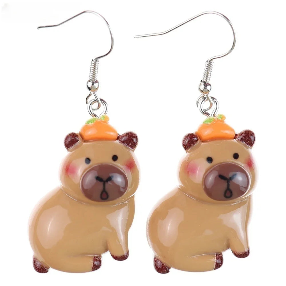Newest Kawaii Cartoon Capybara Resin Charms Earring Bright Flatback Animal Kapibala Earrings For Personality Trend women Jewelry