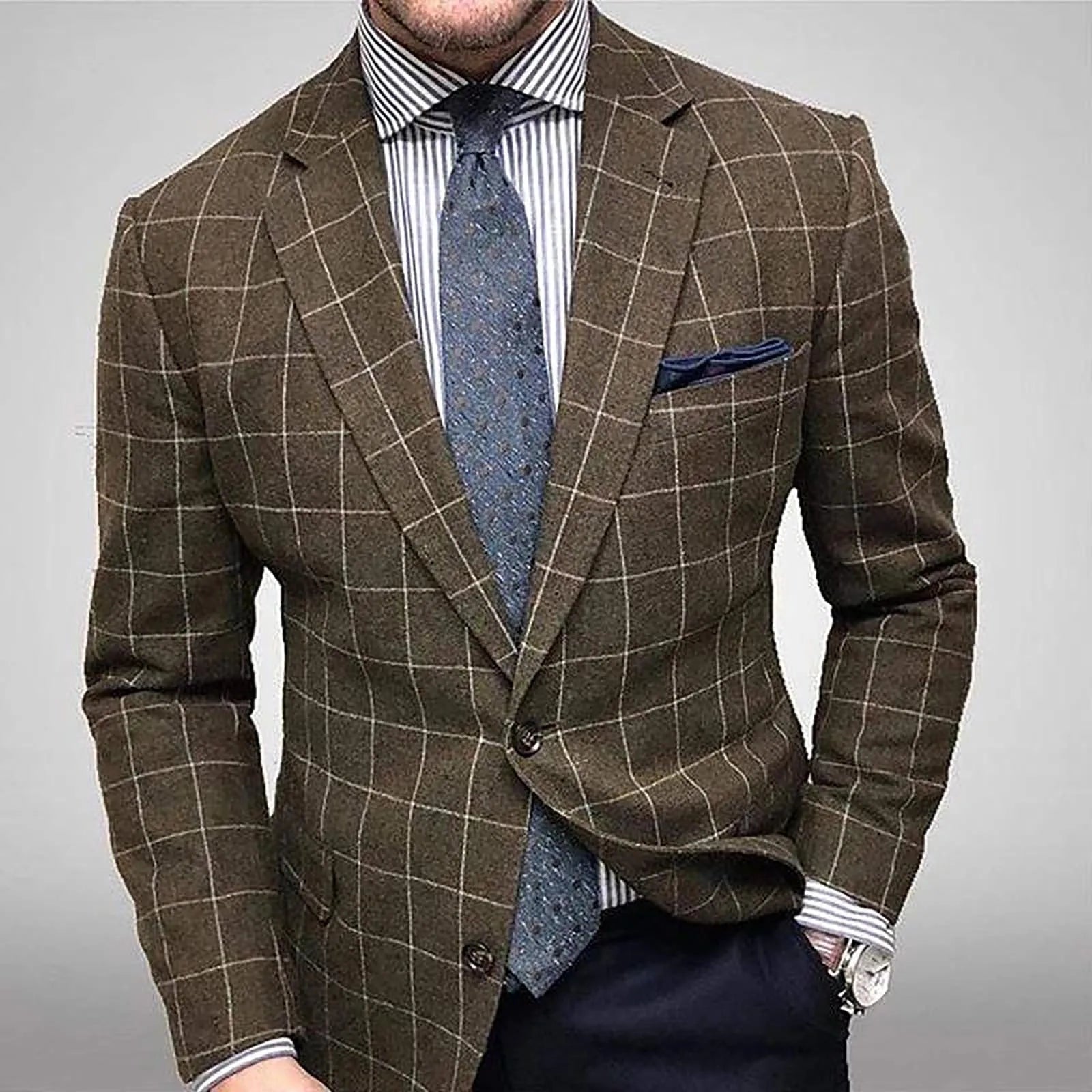 2023 New Blazers Men Spring Autumn Slim Fit British Plaid Formal Suit Jacket Party Wedding Business Casual Blazers Male