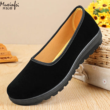 2026 Women's Spring and Summer New Fabric Shoes Casual Soft Soled Non Slip Etiquette Shoes Black Fabric Shoes