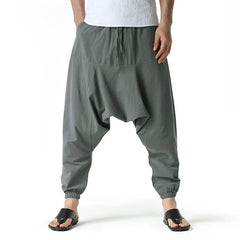 Men Drop Crotch Trousers Cotton and Linen Pants Harem Pants Baggy Casual Oversize Loose Joggers Wide Leg Pants Yoga Hip Hop