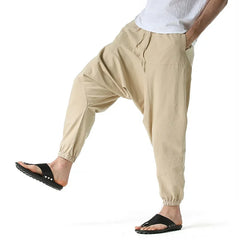 Men Drop Crotch Trousers Cotton and Linen Pants Harem Pants Baggy Casual Oversize Loose Joggers Wide Leg Pants Yoga Hip Hop